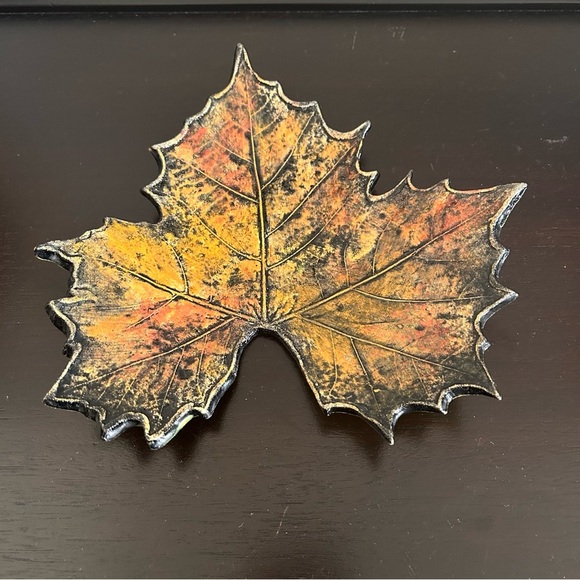 Other - Vintage Ceramic Maple Leaf Dish Hand Crafted Fall Decor Trinket Tray 9”